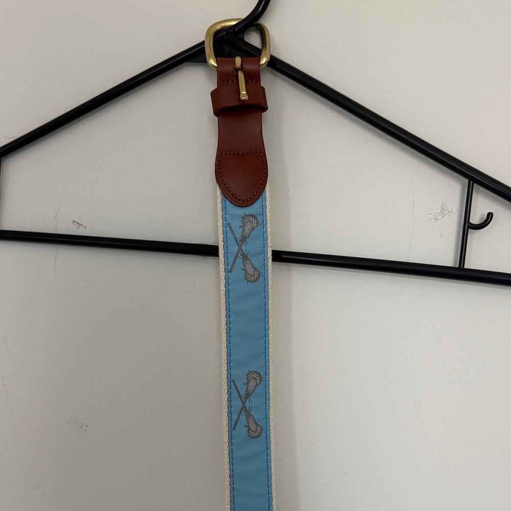 Light Blue Boys Lacrosse Embroidered Strap with Brown Leather Accent